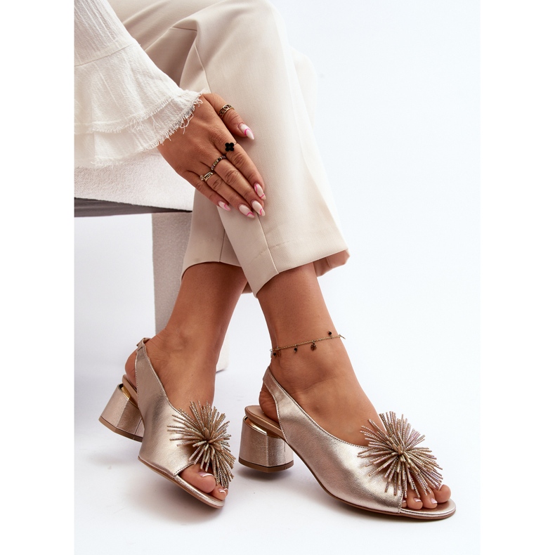 Sandales En Cuir Avec Décoration Laura Messi 2719 Or doré 2