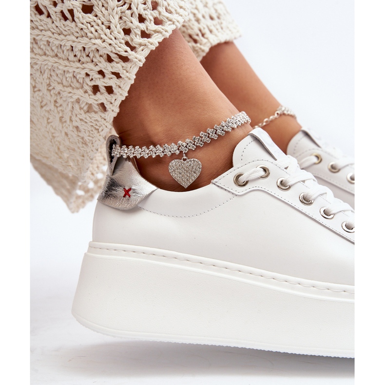 Baskets femme en cuir avec bracelet CheBello 4406 Blanc 1