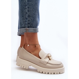 Chaussures En Cuir Mocassins Avec Ours En Peluche CheBello 4291 Beige Clair 1