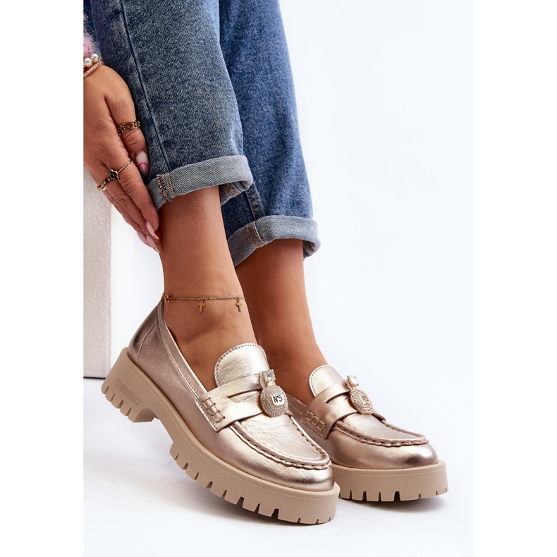 Chaussures en cuir, mocassins avec décoration dorée CheBello 4291 d'or 1