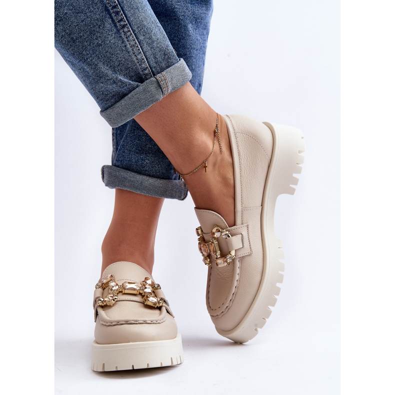 Mocassins Femme En Cuir Avec Décoration CheBello 4369 Beige 1 Mocassins Femme En Cuir Avec Décoration CheBello 4369 Beige 1