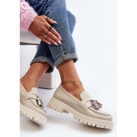 Mocassins Femme En Cuir à Franges CheBello 3096 Beige 2