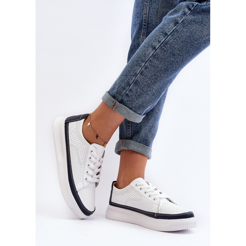 Sergio Leone Chaussures de sport en cuir pour femmes, baskets blanches et bleu marine Failla 2 Sergio Leone Chaussures de sport en cuir pour femmes, baskets blanches et bleu marine Failla 2