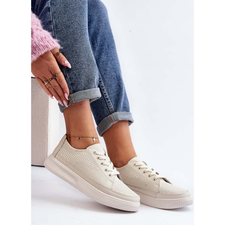 Sergio Leone Chaussures de sport en cuir pour femmes, baskets blanches Failla 2