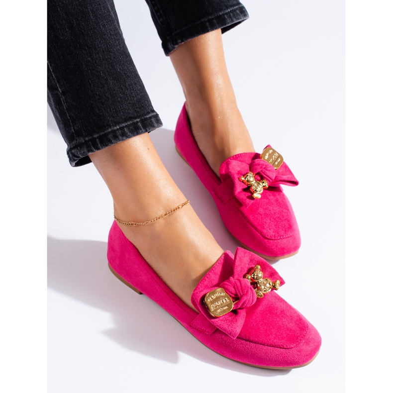 Mocassins femme en daim fuchsia rose 1