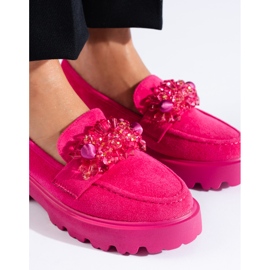 Mocassins femme fuchsia en daim rose 3