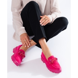 Mocassins femme fuchsia en daim rose 2