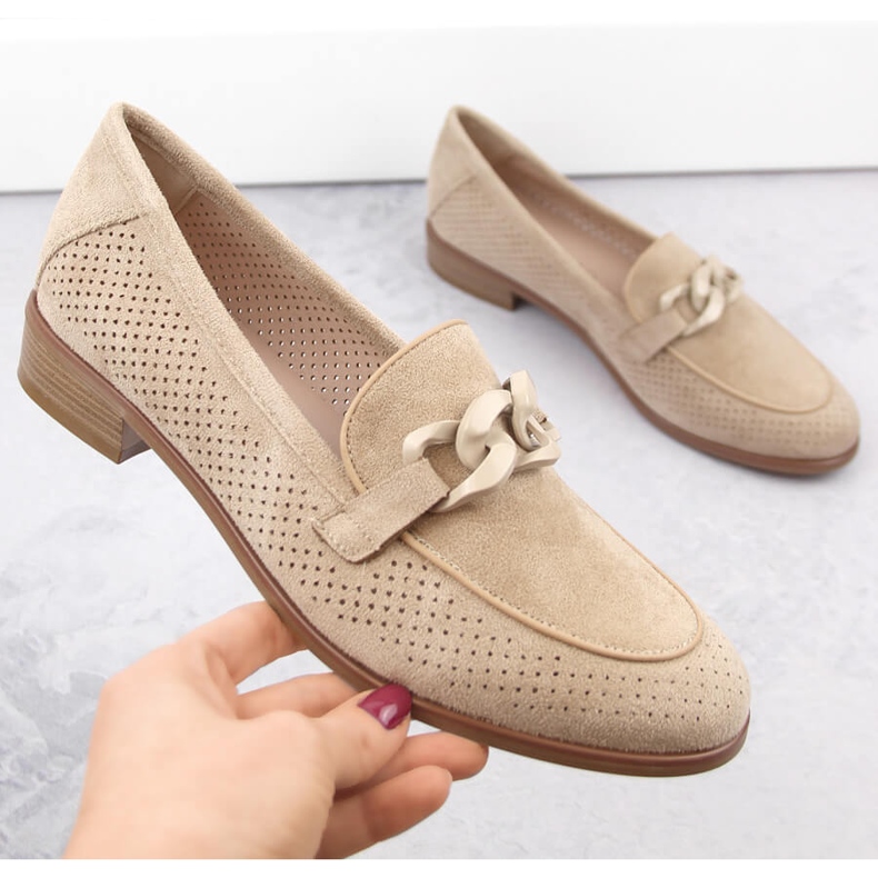 Chaussures à talons hauts ajourées pour femme en daim, beige Potocki SZ12052 1