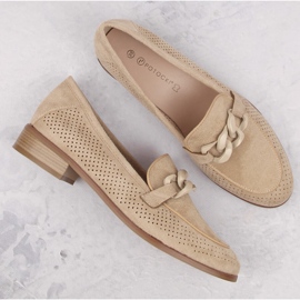 Chaussures à talons hauts ajourées pour femme en daim, beige Potocki SZ12052 4