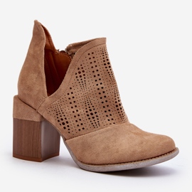 Bottines Ajourées Sur Talon Haut Femme Beige Niartima 1