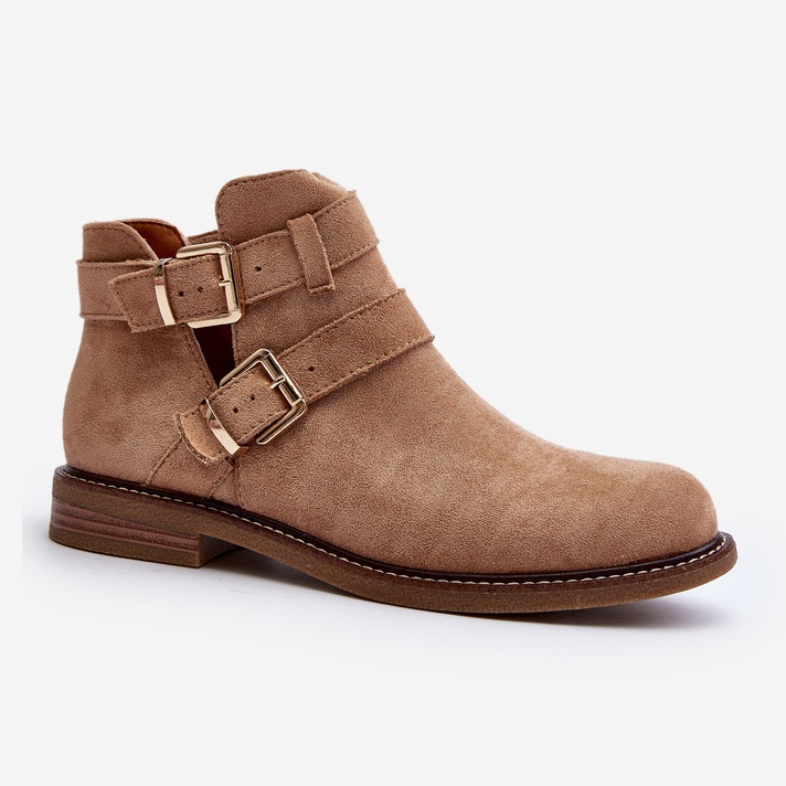 Bottines Plates À Bretelles Pour Femme Beige Melviana 2