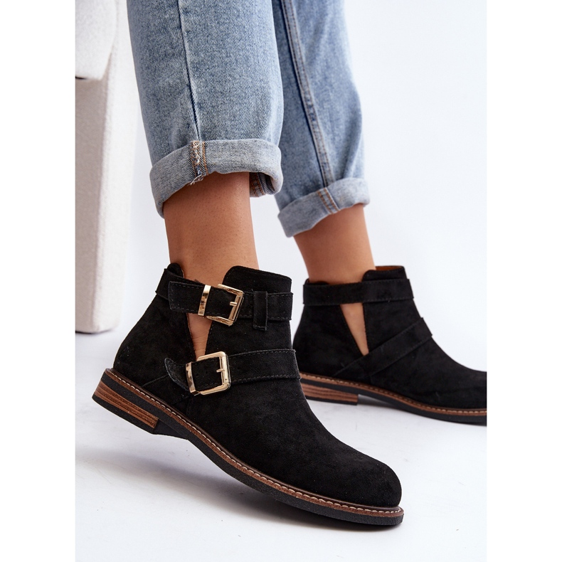 Bottines Plates À Bretelles Pour Femme Noir Melviana 1
