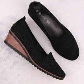 Chaussures compensées femme en daim ajouré, noir Potocki SZ12306 le noir 3