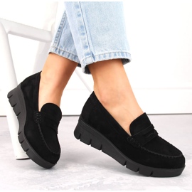 Chaussures femme en daim, mocassins compensés, noir Potocki SZ12373 le noir 1