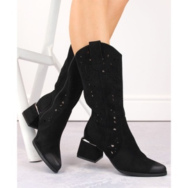 Boots ajourées en daim femme, noir Potocki SZ12397 1