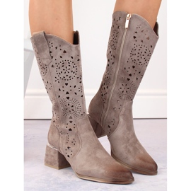 Bottines ajourées femme en daim beige Potocki SZ12397 3