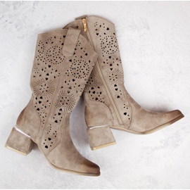 Bottines ajourées femme en daim beige Potocki SZ12397 4