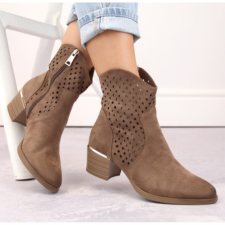 Bottes de cowboy ajourées en daim pour femme, marron, Vinceza 58239 brun 1