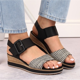 Sandales compensées confortables en cuir avec velcro Remonte D6453-01 le noir 12