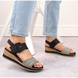 Sandales compensées confortables en cuir avec velcro Remonte D6453-01 le noir 11