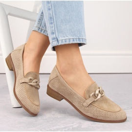Chaussures à talons hauts ajourées pour femme en daim, beige Potocki SZ12052 5