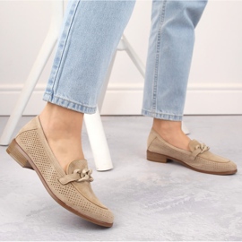 Chaussures à talons hauts ajourées pour femme en daim, beige Potocki SZ12052 6