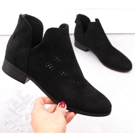 Bottines ajourées à talons bas femme en daim, noir Potocki SZ12307 le noir 1