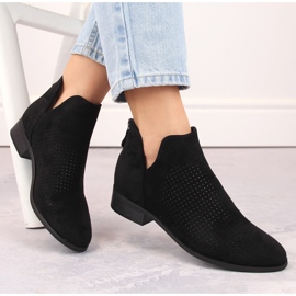 Bottines ajourées à talons bas femme en daim, noir Potocki SZ12307 le noir 4