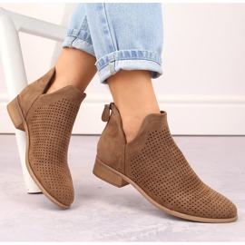 Bottines ajourées à talons bas femme en daim, marron Potocki SZ12307 brun 1