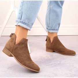 Bottines ajourées à talons bas femme en daim, marron Potocki SZ12307 brun 3