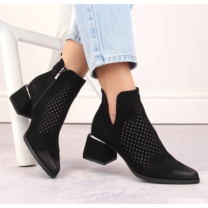 Bottines à talons hauts ajourées femme en daim, noir Potocki SZ12356 le noir 1