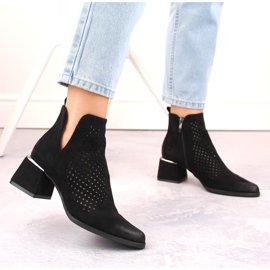 Bottines à talons hauts ajourées femme en daim, noir Potocki SZ12356 le noir 2