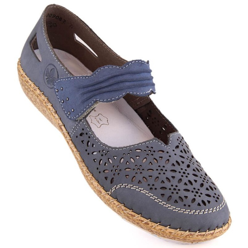 Chaussures ajourées en cuir bleu Rieker W RKR648 1