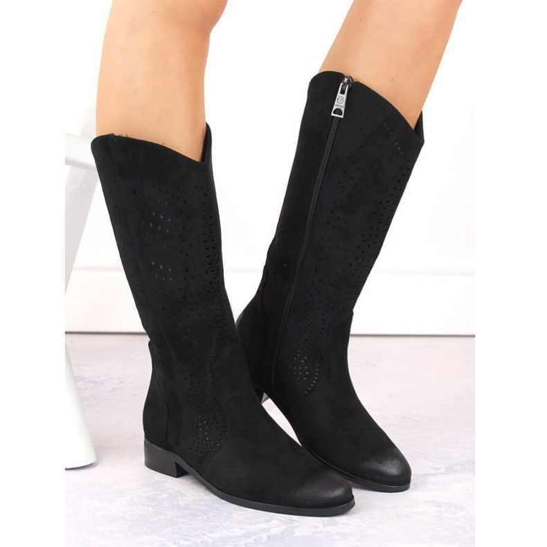 Vinceza W JAN264A bottes ajourées en daim noir 1