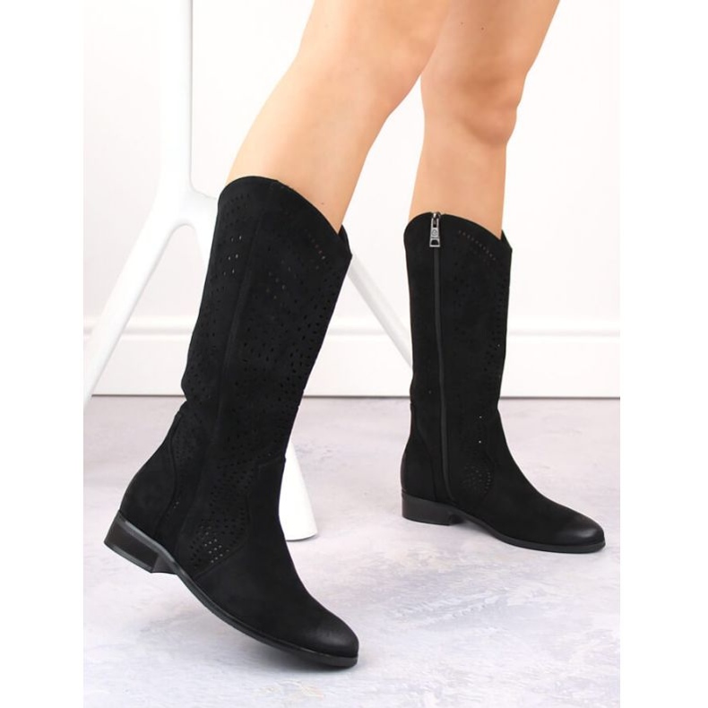 Vinceza W JAN264A bottes ajourées en daim noir le noir 2