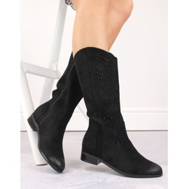 Vinceza W JAN264A bottes ajourées en daim noir le noir 3