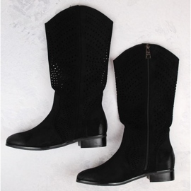Vinceza W JAN264A bottes ajourées en daim noir le noir 4