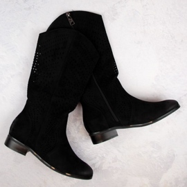 Vinceza W JAN264A bottes ajourées en daim noir le noir 5