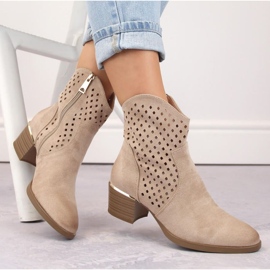Vinceza W JAN265A bottes de cowboy ajourées en daim, beige 1