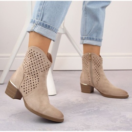 Vinceza W JAN265A bottes de cowboy ajourées en daim, beige 2