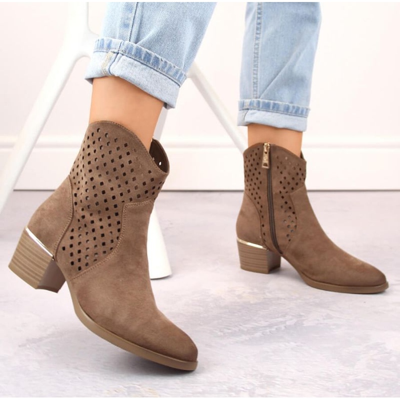 Vinceza W JAN265B bottes de cowboy ajourées en daim, marron brun 2