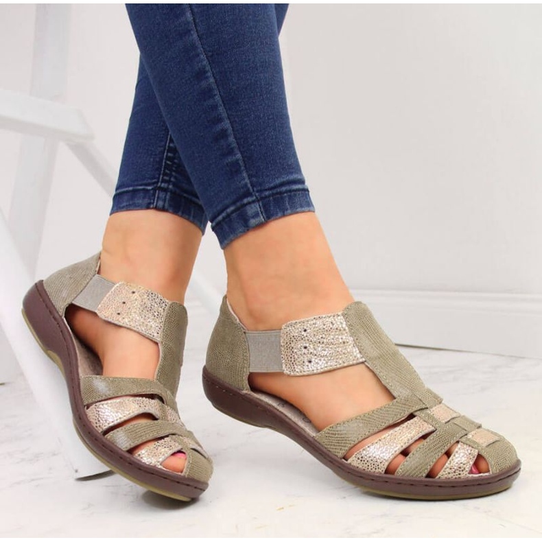 Sandales en cuir T.Sokolski W SCA168A, beige et doré 2