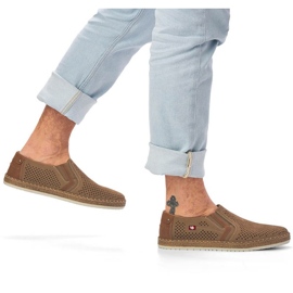 Chaussures ajourées en cuir Rieker M RKR503A, beige 1