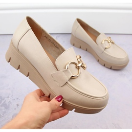 Chaussures femme, mocassins compensés, beige Potocki SZ12374 1