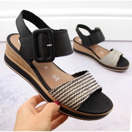 Sandales compensées confortables en cuir avec velcro Remonte D6453-01 le noir 13