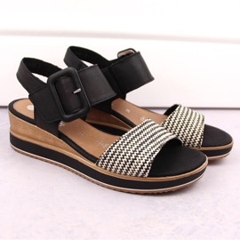 Sandales compensées confortables en cuir avec velcro Remonte D6453-01 le noir 14