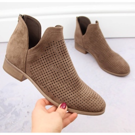 Bottines ajourées à talons bas femme en daim, marron Potocki SZ12307 brun 4