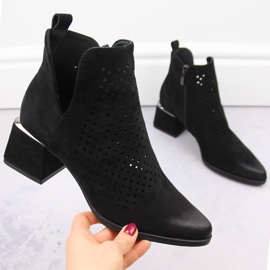 Bottines à talons hauts ajourées femme en daim, noir Potocki SZ12356 le noir 4