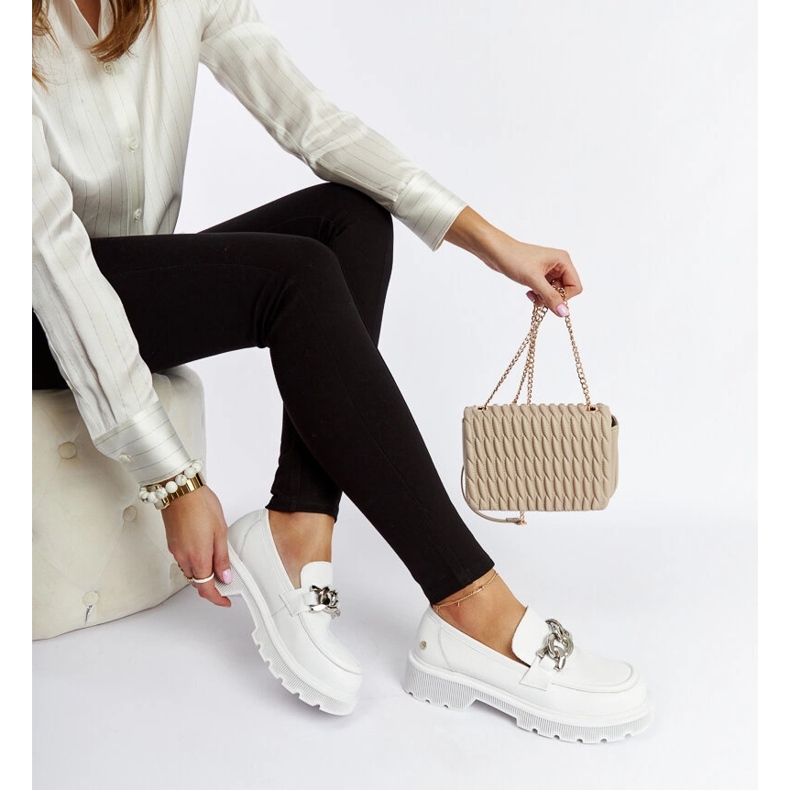 Mocassins en cuir blanc Goe LL2N4038 2