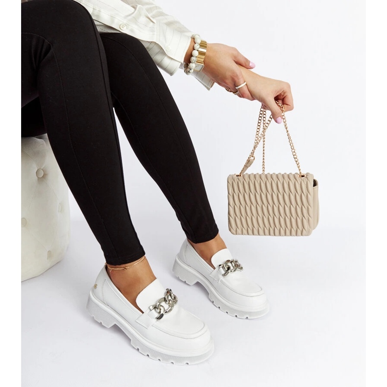 Mocassins en cuir blanc Goe LL2N4038 1